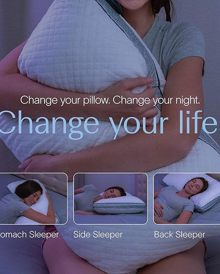 DreamyBlue Gusseted Sapphire Pillow • Adjustable Loft, Luxury Cover, Shredded Memory Foam Fill w/Cooling Beads • Ideal for Wide Shoulders • Neutral Alignment for All • CertiPUR-US Certified (Queen)