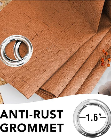 H.VERSAILTEX Linen Blackout Curtains Durable Thick Textured Linen Look 100% Blackout Patio Door Curtain Anti Rust Grommet Extra Wide Sliding Door Curtain Panel, Orange, W100 x L84 inch
