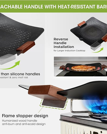Alocs Korean BBQ Grill Pan with Bag, 12.6'' Cast Aluminum Nonstick Coating, Lightwight 2.2 Pounds, Rectangular Grill Pan for Stove Top, Portable Outdoor Camping BBQ