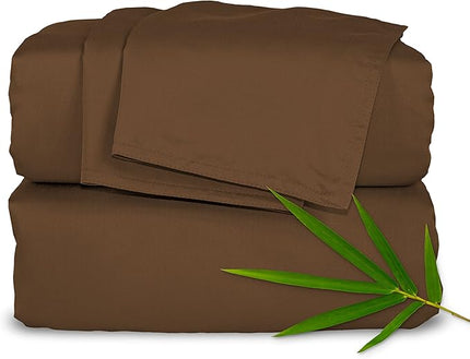 Pure Bamboo Queen Sheets, Genuine 100% Organic Viscose Derived from Bamboo Bed Sheet Set, Luxuriously Soft & Cooling, Double Stitching, 2 Year Quality Promise (Queen, Coconut Husk)