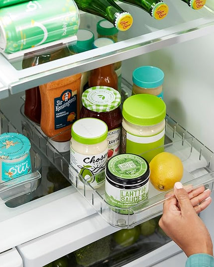 YouCopia RollOut Fridge Caddy BPA-Free Clear Rolling Refrigerator Organizer Bin with Adjustable Dividers and Handles, 9" Wide