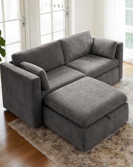CHITA Modular Sectional Sofa, FSC Certified L Shaped Couch with Reversible Chaise, Modular Sectional Couch for Small Space, 78 Inch Width, 3 Seat Modular Sofa with Storage Ottoman, Grey