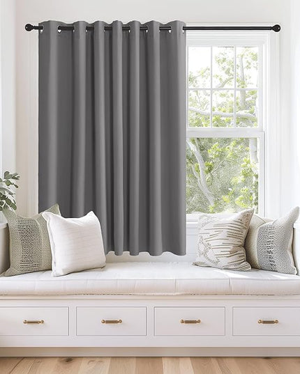 NICETOWN Grey Blackout Extra Wide Bedroom Curtain 63 inch Long, Grommet Room Darkening Thermal Insulated Sound Reducing Window Treatments for Kids Room/Laundry, 1 Panel, W100 x L63