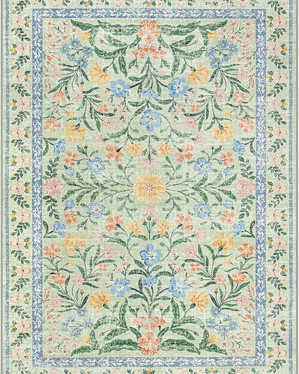 Wonnitar Machine Washable 5x7 Area Rug, Boho Floral Rugs for Living Room Non-Slip, Soft Pink and Green Flower Ultra-Thin Non Shedding Carpet for Bedroom Dining Room Nursery
