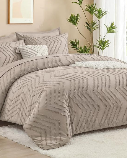 Litanika Light Coffee Queen Size Comforter Set with Sheets - 7 Pieces Bed in a Bag Queen Boho Tufted Complete Bedding Sets with Comforter, Sheets, Pillowcases & Shams