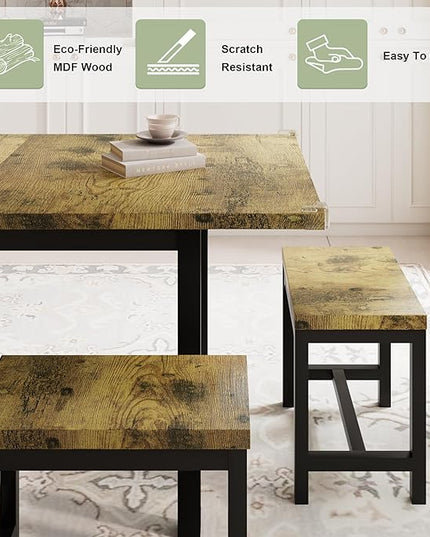 Feonase 7-Piece Dining Table Set with 6 Stools, 63 Inch Extendable Kitchen Table for 4-8, Kitchen Room Set with MDF Board & Metal Frame, Farmhouse Table, Space-Saving, Rustic Brown