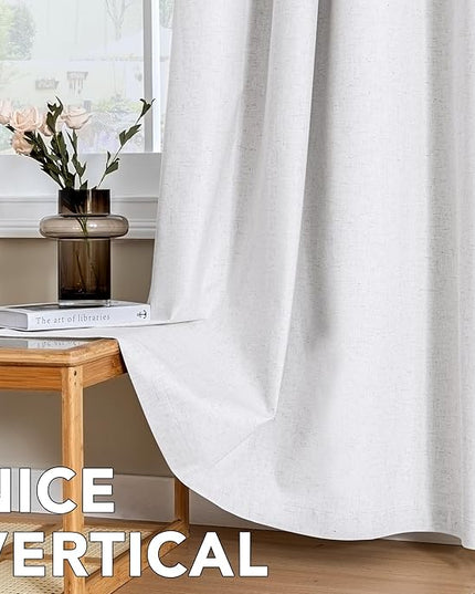 H.VERSAILTEX Linen Curtains 100% Blackout Curtains for Bedroom 45 inch Long Full Light Blocking Nature Linen Blended Window Curtains for Living Room Nickel Grommet (2 Panels, Heathered White)
