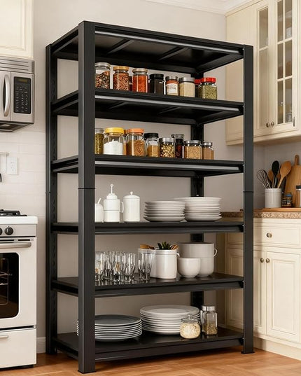 78“H Kitchen Shelves, 5-Tier Freestanding Metal Kitchen Storage Shelving Unit, Adjustable Pantry Rack, Heavy Duty Shelves Organizer, 3000 LBS Capacity, 78” H × 36” W × 16” D, Black