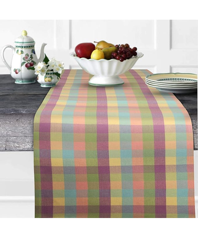 Urban Villa EasterTable RunnerEaster Collection 100% Cotton Fused Table Runner Easter Special Over Sized 14" x72'' Inches Easter Colors Buffalo Check Table Runner Heavier Quality Table Runner