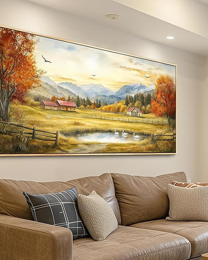 PHAOHUAXM Large Canvas Wall Decor For Living Room Wall Art For Farmhouse Office Mural For Bedroom Ink-Wash Landscape Paintings Print Artworks Pictures Dining Room Home Decor 30"X60" Wood Framed