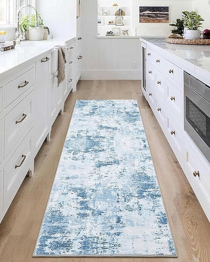 Modern Abstract 2x8 Area Rug Non Slip Non Shedding Low Pile Stain Resistant Rug for Hallway Kitchen Bedroom Non Shedding,Light Blue