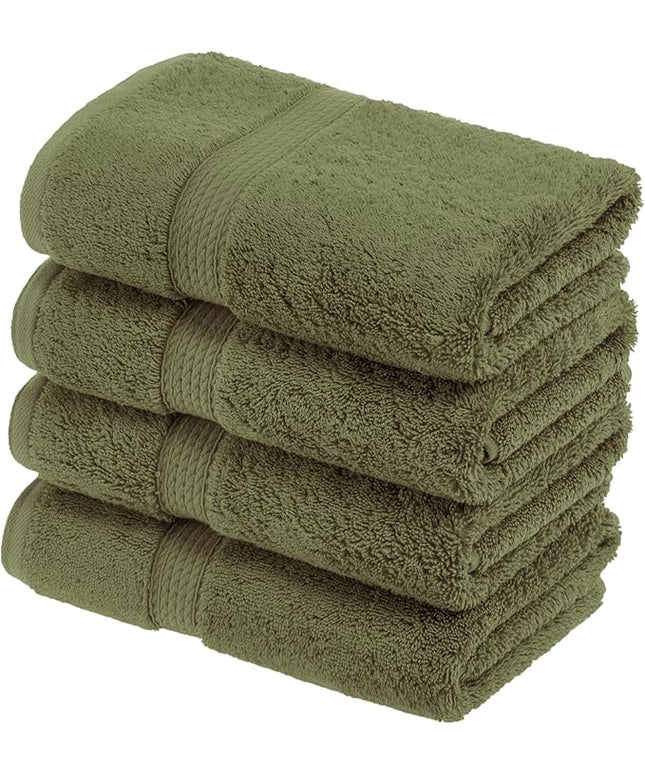 Superior Egyptian Cotton Pile Hand Towel Set of 4, Ultra Soft Luxury Towels, Thick Plush Essentials, Absorbent Heavyweight, Guest Bath, Hotel, Spa, Home Bathroom, Shower Basics, Forest Green