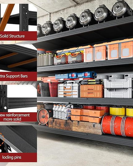 5000LBS Storage Shelves,71" W Garage Shelving Heavy Duty Metal Adjustable Garage Shelves, Shelving Units Industrial Shelving for Warehouse,71" W x 24" D x 69" H,Black
