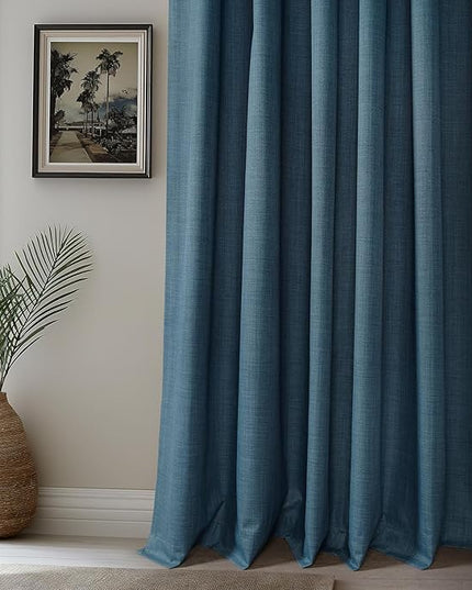 HPD Half Price Drapes Vienna Basic Linen 100% Blackout Curtains for Bedroom 108 Inches Long (2 Panels) - Rod Pocket Curtains & Drapes for Living Room & Windows - 50 X 108, Dark Blue