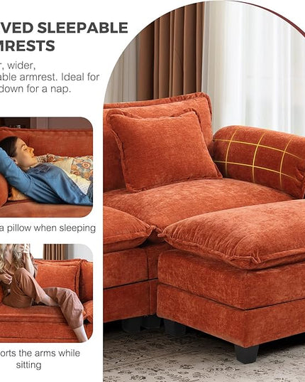 ELUCHANG Oversized 42" W Single Sofa with Ottoman, Convertible Sofa Bed for Living Room, Bedroom & Apartment, DIY Combination, Chenille Terracotta