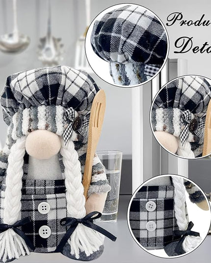 Lovinland Christmas Chef Gnomes Plush - Chef Tomte Swedish Scandinavian Figurine Elf Doll - Christmas Decoration for Home, Kitchen - Xmas Buffalo Plaid Decor - Gnomes Gifts for Women