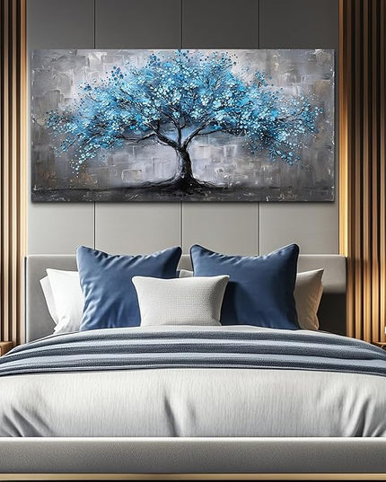 FUHAIHUA Canvas Wall Art For Living Room Wall Decor For Bedroom Office Decortions Black And White Wall Paintings Blue Trees Pictures Framed Mural Aesthetic Home Decor Posters Artwork 20x40 In