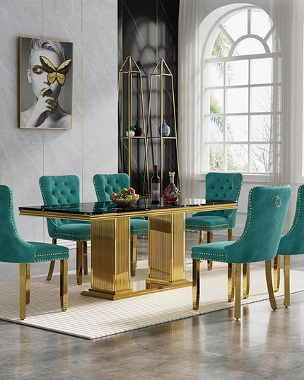 HomVent 68.11'' Faux Marble Dining Table Set for 6, Modern Rectangle Kitchen Table Set with Faux Marble Table Top & Stainless Steel Base for Kitchen Dining Room