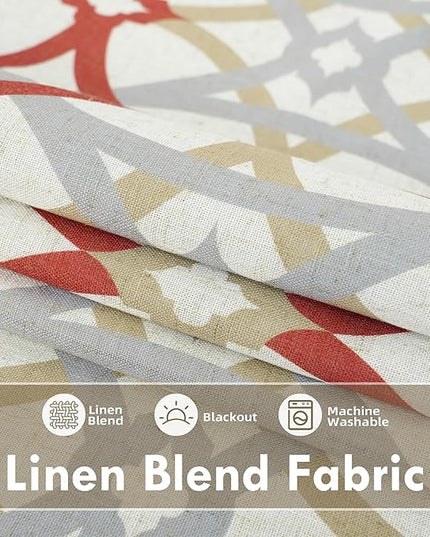 DriftAway Alexander Blackout Curtains for Living Room Linen Blend Pattern Match Thermal Insulated Room Darkening Geo Moroccan Mid Century Back Tab Bedroom Drapes 2 Panels 52 x 84 Inch Linen Red