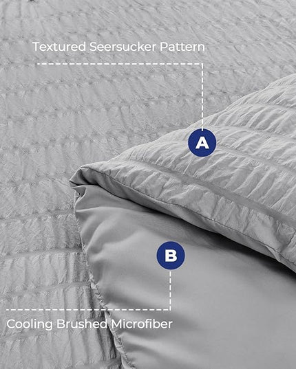 HYMOKEGE Light Grey Full Size Comforter Sets Seersucker 7 Pieces, All Season Luxury Bed in a Bag for Bedroom, Bedding Set with Comforters, Sheets, Pillowcases & Shams