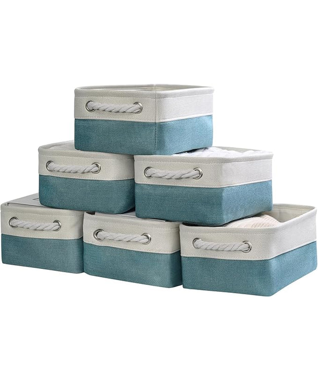 TheWarmHome Storage Bins for Shelves - Small 6 Pack 11.8x7.8x5.2 inch Sturdy Storage Basket W/Handles, Decorative Foldable Storage Baskets for Organizing Closet Nursery Toy(White & Green)