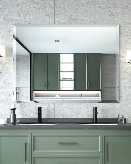 Mirrorons Beveled Mirror, Bathroom Mirrors for Wall 40" x 30", Frameless Rectangle Bathroom Mirror with Beveled Edge, Hangs Horizontally or Vertically, Upgraded Packing