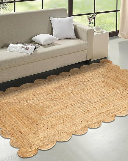 Hand Woven Jute Area Rug - 5' x 8' Feet - Rustic Beige Reversible Rectangular Rugs for Bedroom, Kitchen, Living Room - Vintage Natural Braided Entry Floor Décor Boho 5 x 8 Area Rug