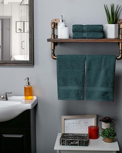 Superior Egyptian Cotton Pile Hand Towel Set of 4, Ultra Soft Luxury Towels, Thick Plush Essentials, Absorbent Heavyweight, Guest Bath, Hotel, Spa, Home Bathroom, Shower Basics, Teal