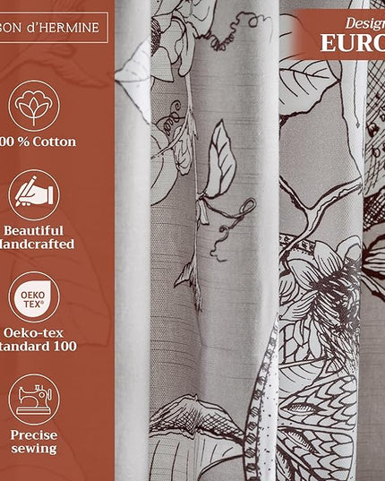 Maison d' Hermine Curtains for Living Room 100% Cotton 96 inch Length One Panel Light Filtering Curtains for Bedroom Windows with Rod and Loop Pockets Drapes (Manon Grey, 50" W x 96" L)
