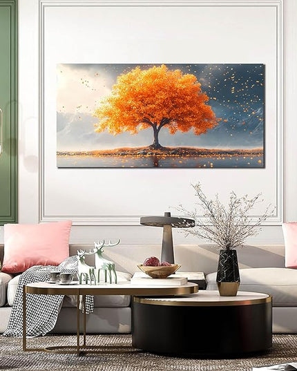 Zoyotago Large Tree of Life Wall Art for Living Room Bedroom Office Orange Tree Fall Landscape Picture Modern Artwork Canvas Prints Decor 24x48 Inch