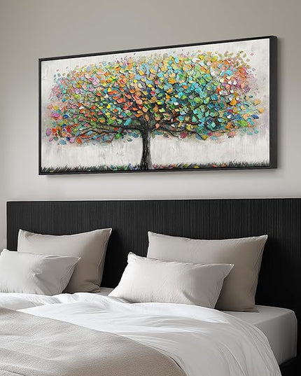 Large Framed Tree of Life Colorful Wall Art, Modern Canvas Prints Paintings Artwork for Walls, Bright Big Tree Pictures for Living Room Fireplace Dining Room Bedroom Office Wall Decor 30x60 Inch
