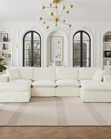 108" Sectional Couches for Living Room Boneless Couch Upholstered Cloud Couch Sectional Modular Sectional Sofa with L Shaped (Chenille-White, 4 Seat+2 Ottoman)