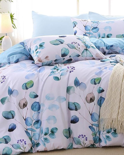 MUXHOMO Bed in a Bag King 7 Pieces, King Comforter Set Reversible Blue Botanical Flowers Design, Ultra Soft & Breathable Bedding Sets with Comforter, Sheets, Pillowcases & Shams