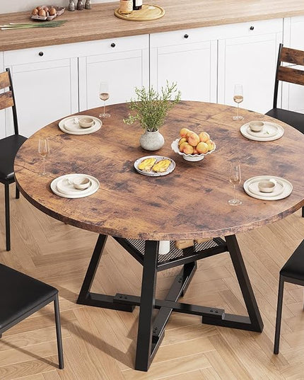 Round Dining Table for 4,Kitchen Dining Room Circle Dinner Pedestal Table,Space Saving Wood Kitchen & Dining Room Furniture (Vintage, 42In)