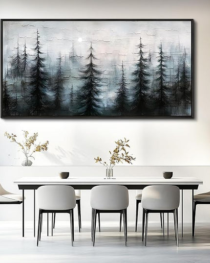 XIGUANGART Misty Forest Canvas Wall Art Nature Landscape Pictures Farmhouse Abstract Tree Watercolour Painting Wall Decor Living Room, Bedroom Home Office Decorations Artwork Black Framed Large 60x30