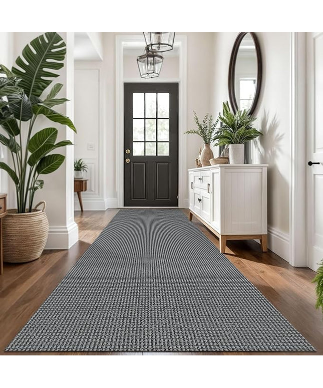 KOZYFLY Extra Long Runners for Hallways 3x14 ft Washable Kitchen Runner Non Slip Rubber Backed Hallway Rug Cotton Entryway Runner Rug Floor Carpet for Indoor Hall, Kitchen, Stair, Grey/Dark Grey