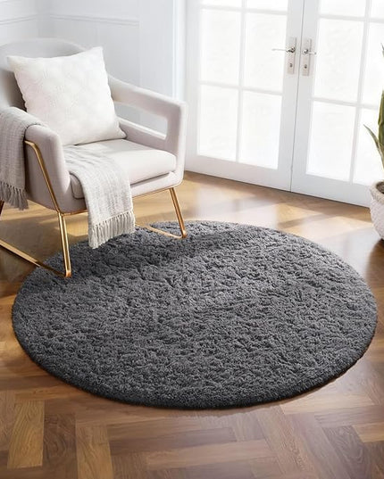 Ophanie Soft Fluffy Shaggy Rugs for Bedroom Living Room Dorm Nursery Home Decor Aesthetic,Color Grey, Size 2' Round