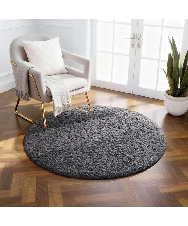 Ophanie Soft Fluffy Shaggy Rugs for Bedroom Living Room Dorm Nursery Home Decor Aesthetic,Color Grey, Size 2' Round