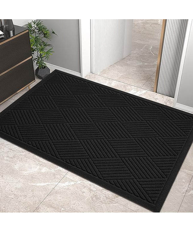 Sturdy Front Door Mat, Absorbent Muddy Dirt Resist Welcome Door Mats Outdoor Indoor, Stain and Fade Resistant, Non-Slip Rubber Backing Low Profile Doormat for Entryway, 36×24, Black