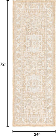 Rugs.com Outdoor Aztec Collection Rug – 6 Ft Runner Natural Flatweave Rug Perfect for Hallways, Entryways