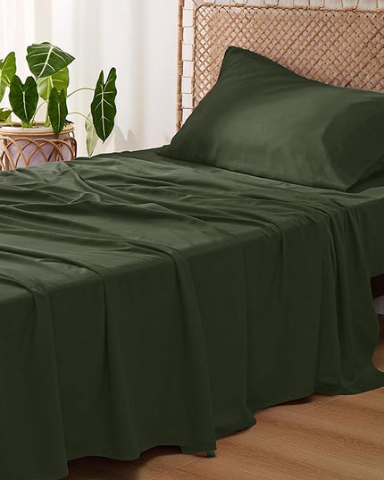 Bedsure Cooling Sheets Twin, Rayon Derived from Bamboo, Breathable & Soft Twin Sheets Set, Deep Pocket Up to 16 Inches, Hotel Luxury Silky Bedding for Hot Sleepers, Olive Green