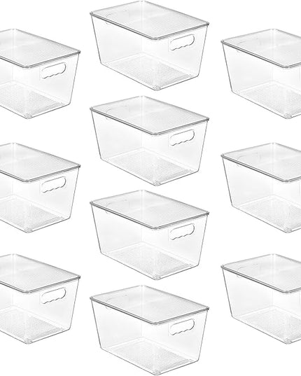 Vtopmart 10 Pack Clear Stackable Storage Bins with Lids, Large Plastic Containers with Handle for Pantry Organizer and Storage,Perfect for Kitchen,Fridge,Cabinet, Closet,Bathroom Organization