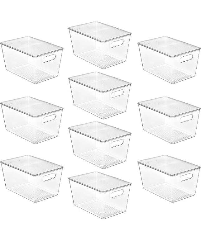 Vtopmart 10 Pack Clear Stackable Storage Bins with Lids, Large Plastic Containers with Handle for Pantry Organizer and Storage,Perfect for Kitchen,Fridge,Cabinet, Closet,Bathroom Organization