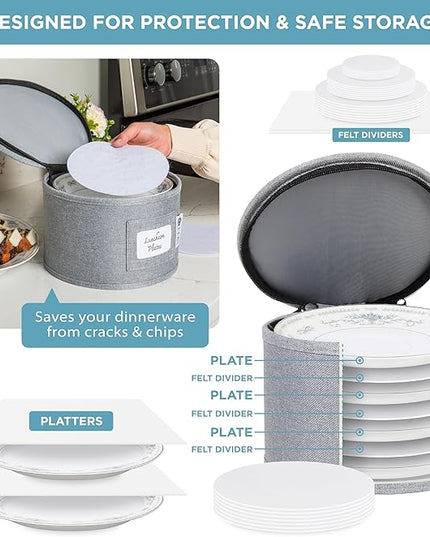 Hard Shell China Storage Containers 8-Piece Set Moving Boxes for Dinnerware, Glasses, Plates, Mugs and Saucers Sturdy Dish Organizer with Dividers for Seasonal Storage - Service for 12 - Gray