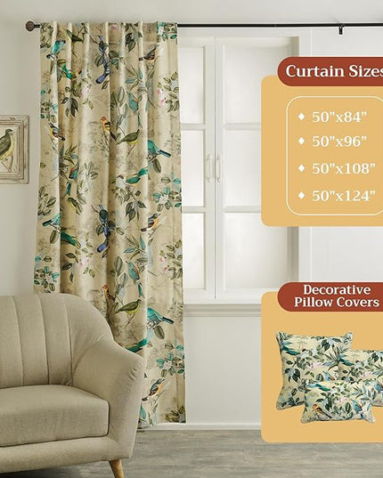 Maison d' Hermine Curtains for Living Room 100% Cotton 96 inch Length Two Panels Light Filtering Curtains for Bedroom Windows with Rod and Loop Pockets Drapes (Solstice Garden Glade, 50" W x 96" L)