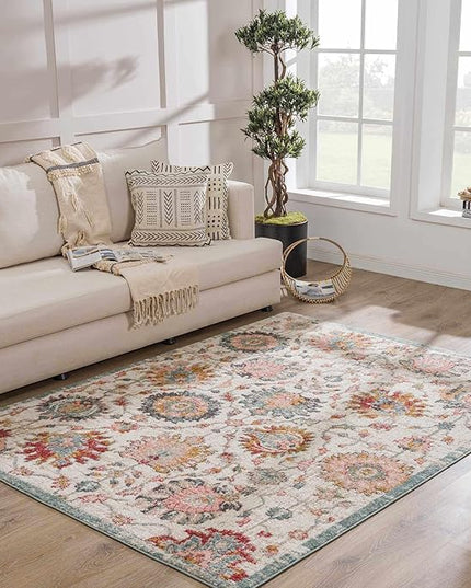 BoutiqueRugs Twilight Traditional Runner Rug - Dusty Pink, Sky Blue, Light Gray - 2'7" x 7'3" Runner