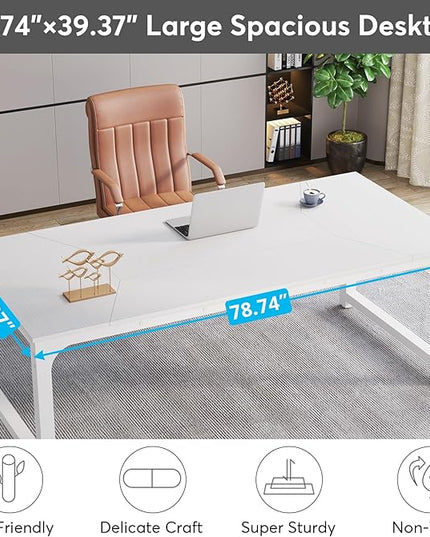 Tribesigns Modern Computer Desk, 78.7 x 39.4 inch X Large Executive Office Desk Computer Table Study Writing Desk Workstation for Home Office,White