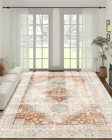 MUJOO 8x10 Area Rugs,Washable Rugs for Living Room Dining Room Bedroom,Large Boho Throw Carpet,Non Slip Big Indoor Low Pile Terracotta