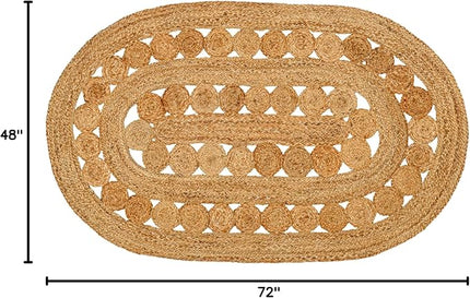 Hand Woven Jute Area Rug - 4' x 6' Feet - Rustic Beige Reversible Oval Rugs for Bedroom, Kitchen, Living Room - Vintage Natural Braided Entry Floor Décor Boho Oval Area Rugs 4x6 Feet