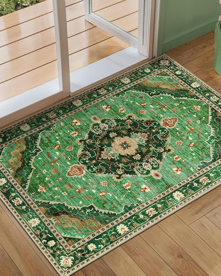 Ciicool Washable Vintage Area Rug, 2x3ft Small Boho Rug, Ultra Soft Rugs for Entryway, Non-Slip Entry Rugs Oriental Low-Pile Indoor Mat Floor Carpet for Entrance Bedroom Kitchen Bathroom Foyer Decor